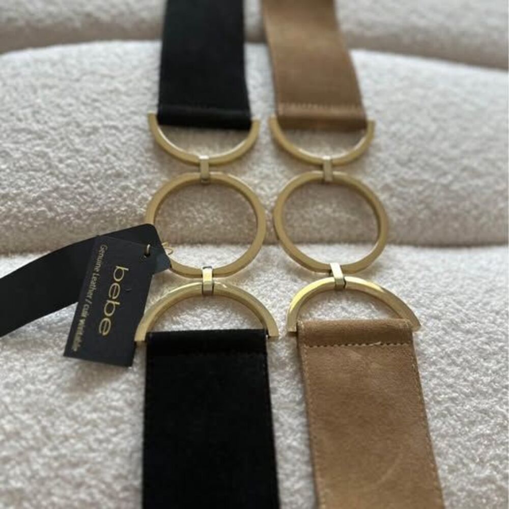 NWT Bebe Women Suede Belt Black Tan Small